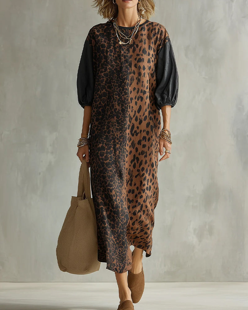 Jimina - Abito Con Stampa Leopardata E Maniche a Sbuffo