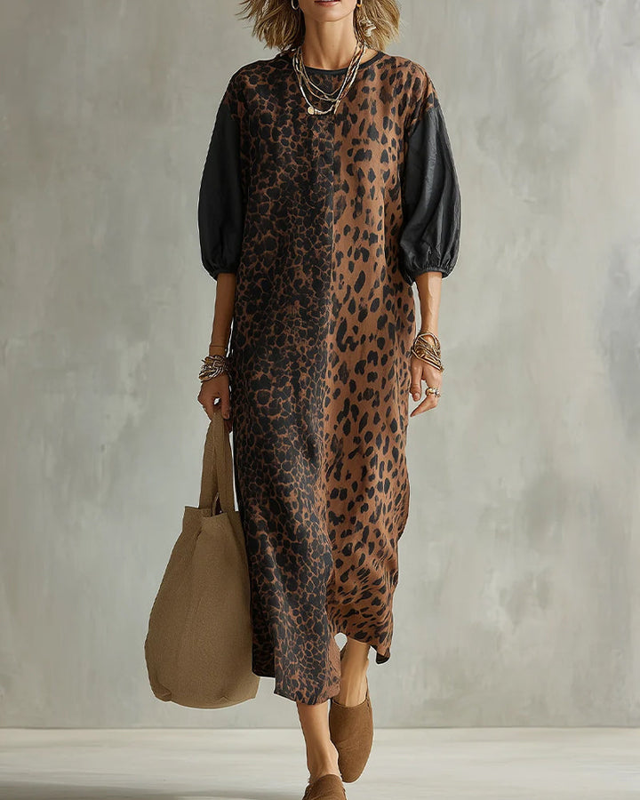 Jimina - Abito Con Stampa Leopardata E Maniche a Sbuffo