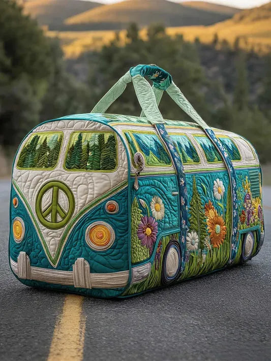 RetroBloom - Borsa da Viaggio Trapuntata Con Stampa Vintage di Camper