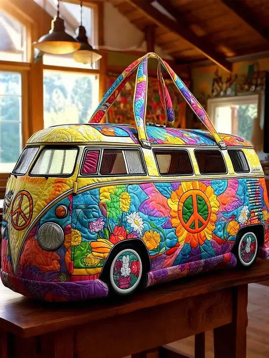 RetroBloom - Borsa da Viaggio Trapuntata Con Stampa Vintage di Camper