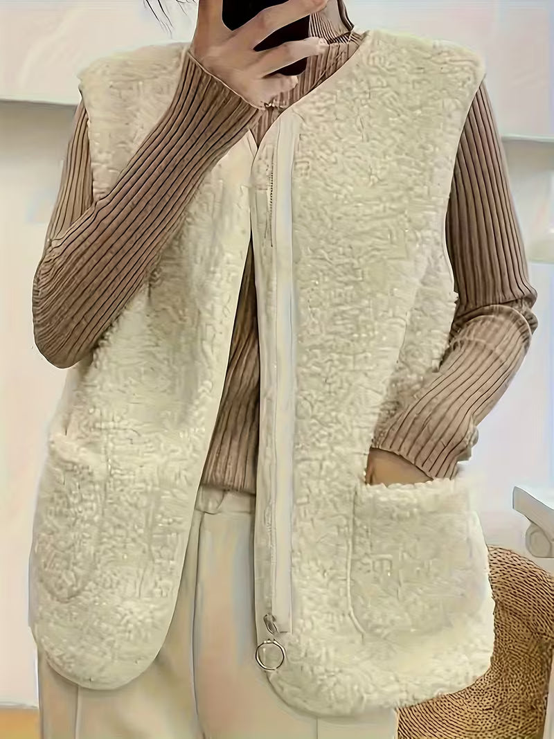 Miona - Gilet in Pile Morbido Con Tasche