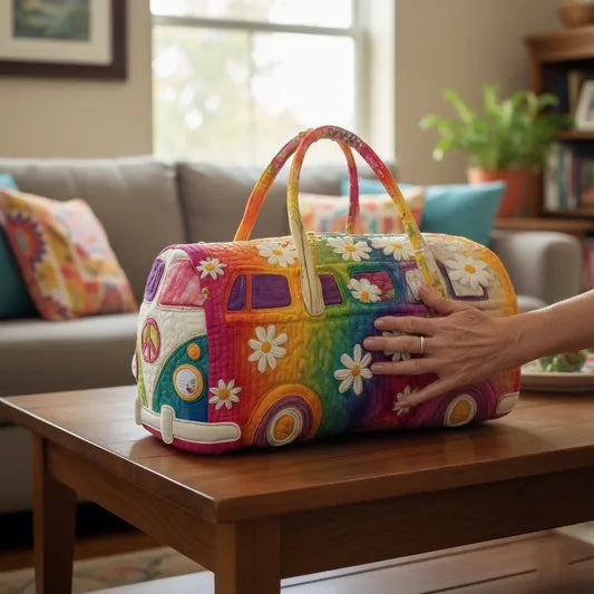 RetroBloom - Borsa da Viaggio Trapuntata Con Stampa Vintage di Camper