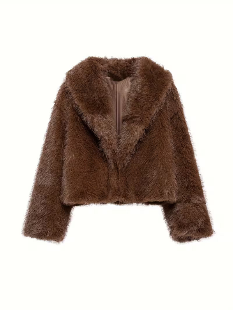 Jorida - Giacca Corta Oversize Con Revers in Pelliccia Sintetica