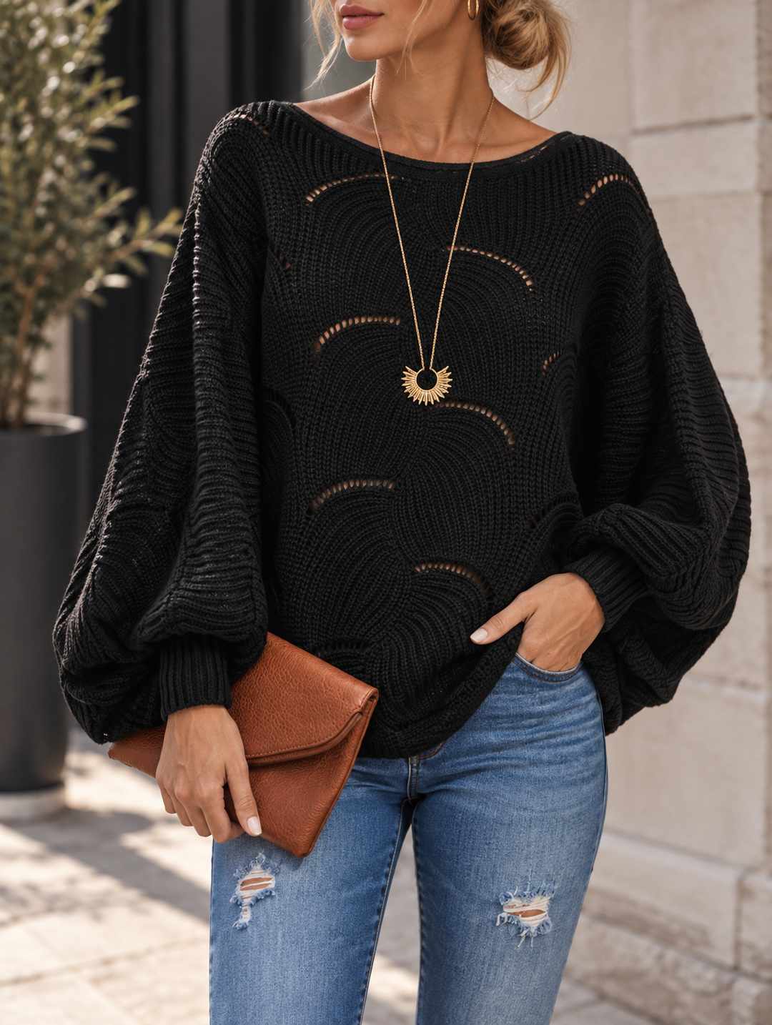 Zeyna - Maglione in Maglia a Maniche Lunghe