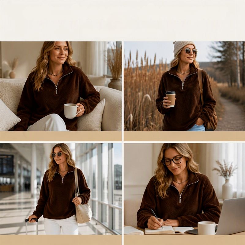 Akino - Maglione in Pile con Mezza zip e Collo