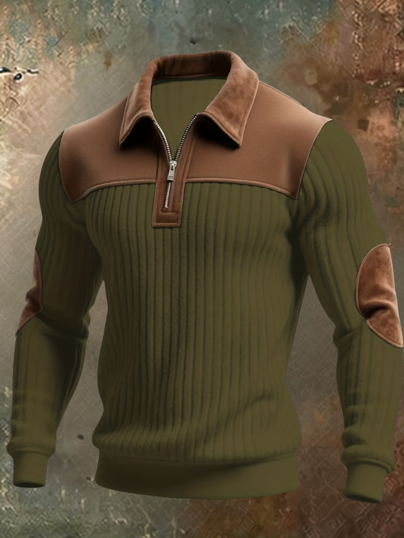 Jirid - Maglione Con ZIP a UN Quarto E Inserti a Contrasto