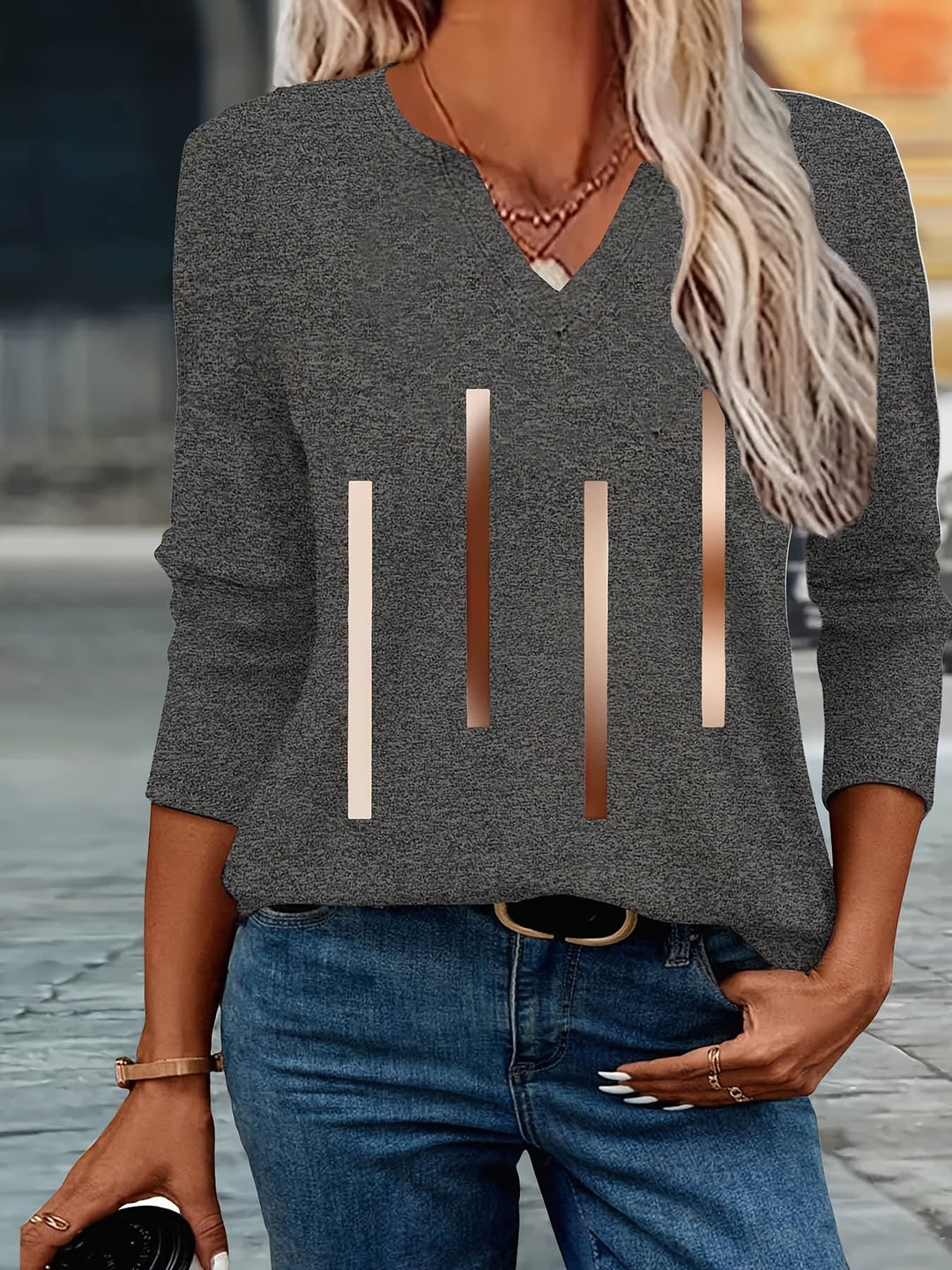 Ziqian - Elegante Camicia Stampata a Maniche Lunghe