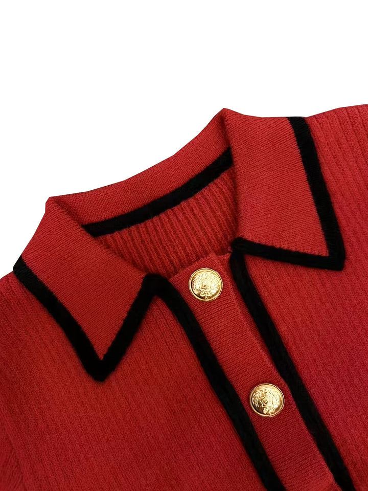 Dilnaz - Maglione a Maniche Lunghe Con Bordi a Contrasto E Bottoni