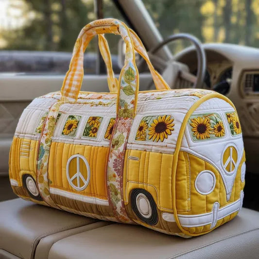 RetroBloom - Borsa da Viaggio Trapuntata Con Stampa Vintage di Camper