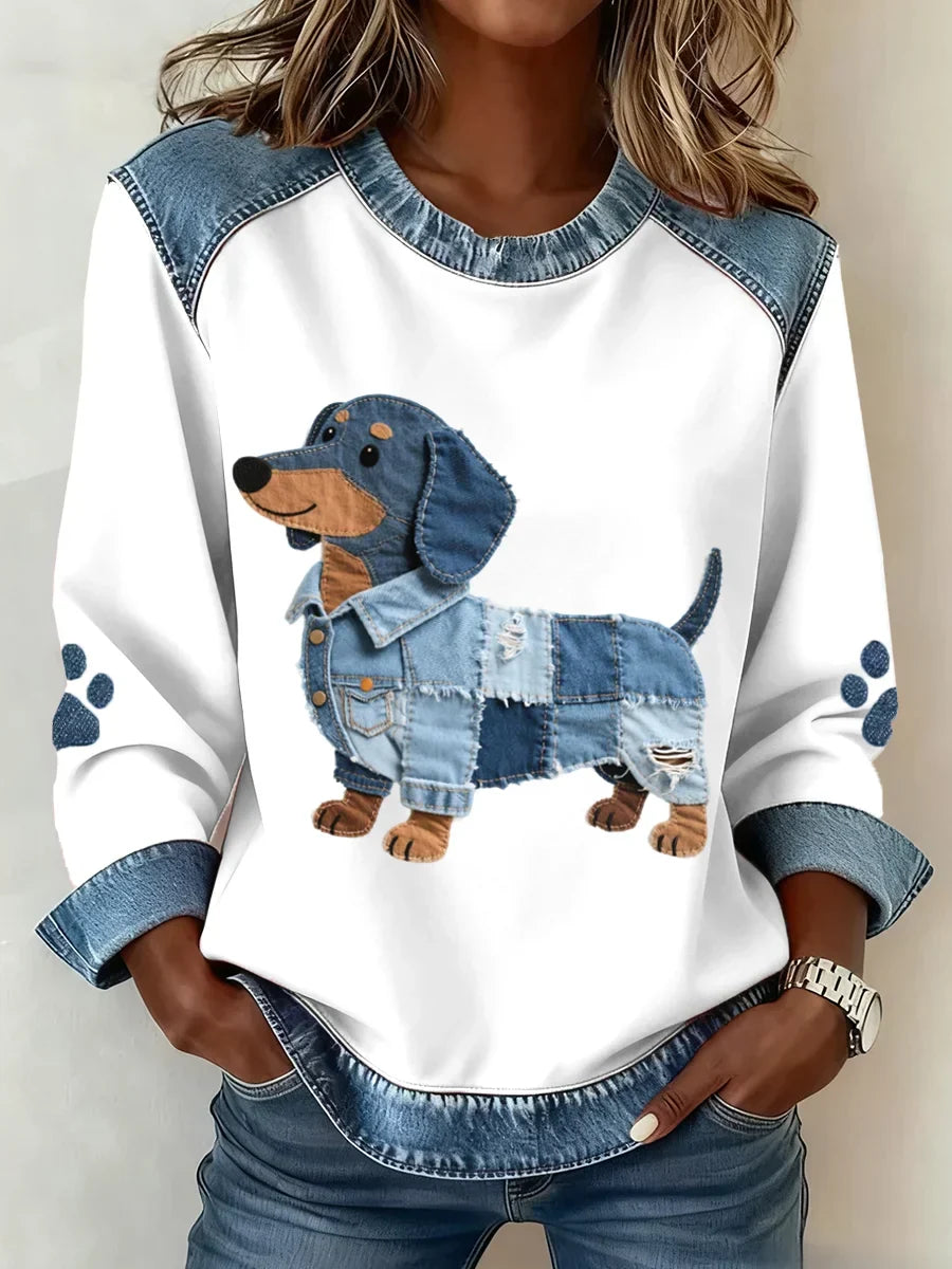 Lilah - Felpa Con Stampa Bassotto e Patchwork