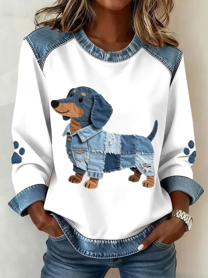 Lilah - Felpa Con Stampa Bassotto e Patchwork