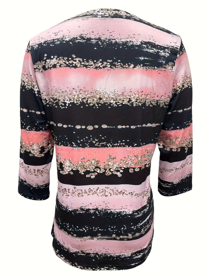 Anara - Camicia Casual a Righe Con Collo Rotondo