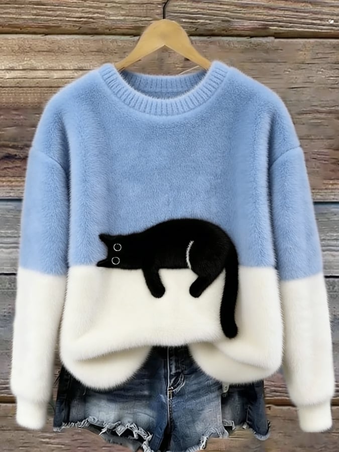 Aiste - Maglione Casual Con Grafica Gatto