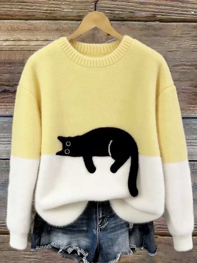 Aiste - Maglione Casual Con Grafica Gatto