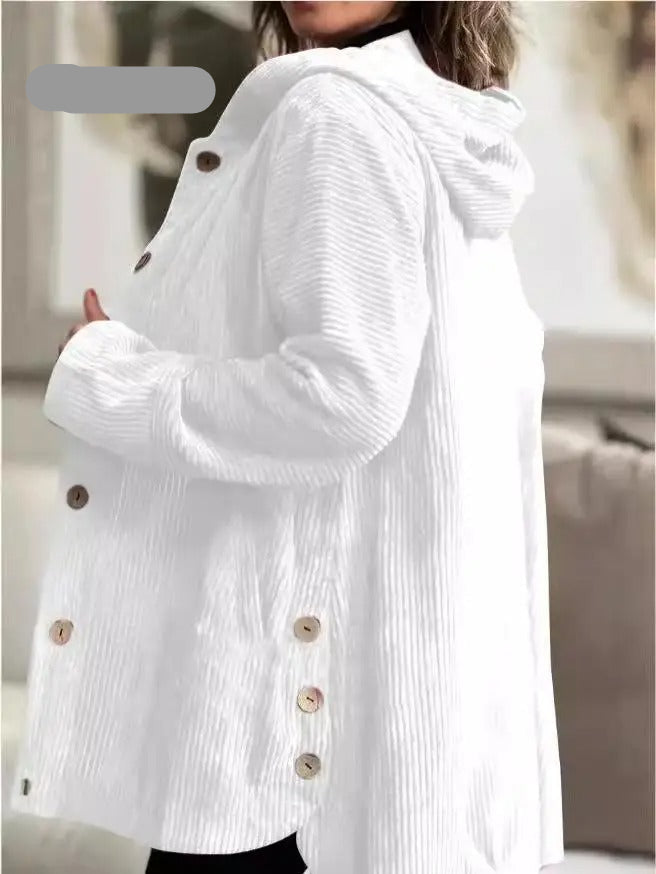 Tezila - Elegante Cappotto in Velluto a Coste Con Cappuccio