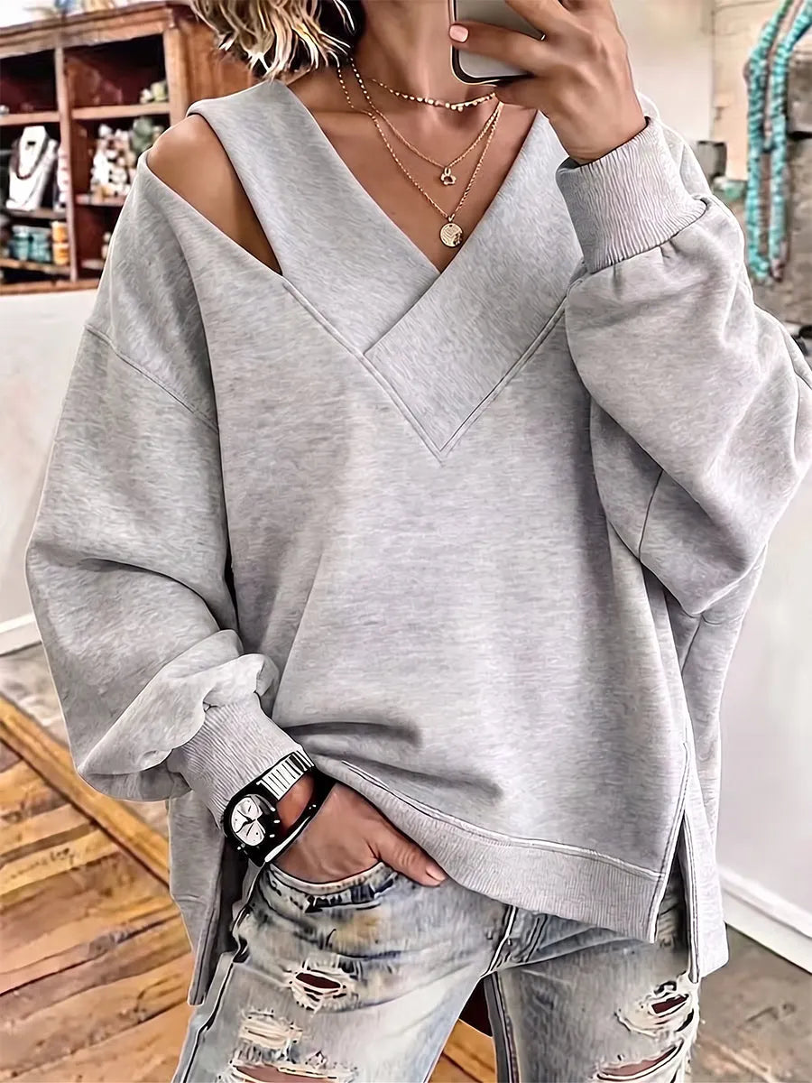 Kirstan - Felpa Oversize Chic Con Scollo a V e Cut Out
