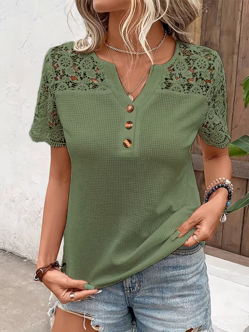 Sinna - Top a Maniche Corte Con Scollo a V E Inserti in Pizzo