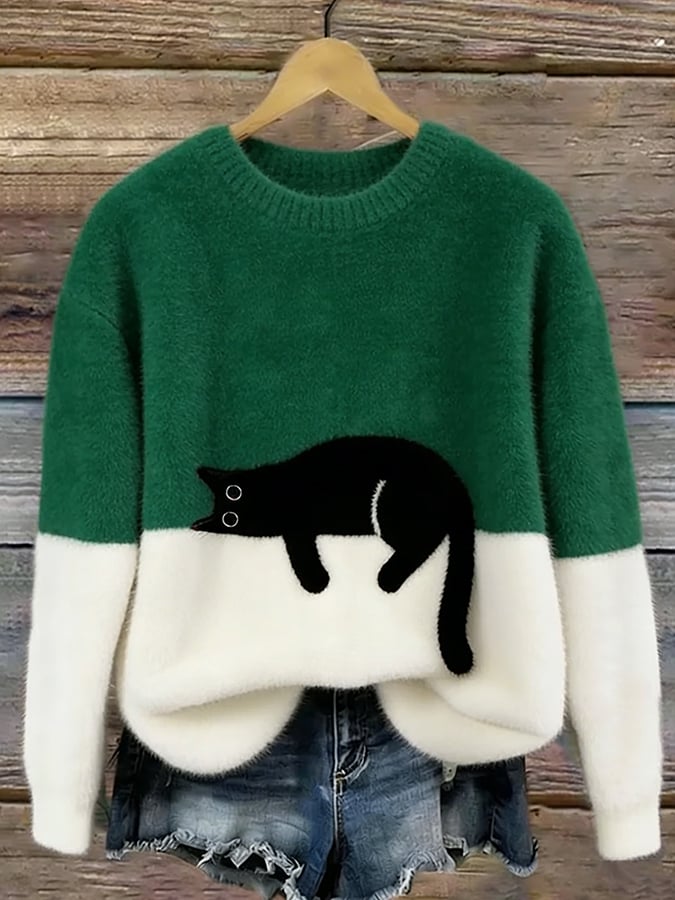 Aiste - Maglione Casual Con Grafica Gatto