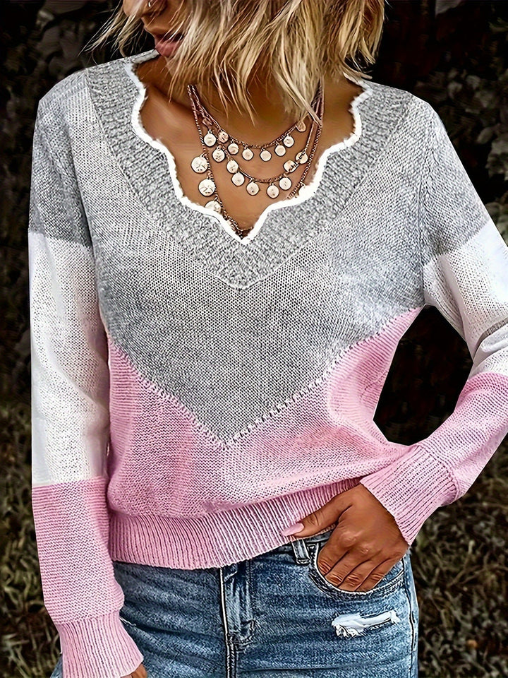 Arknelle - Maglione Casual a Maniche Lunghe Con Inserti a Contrasto