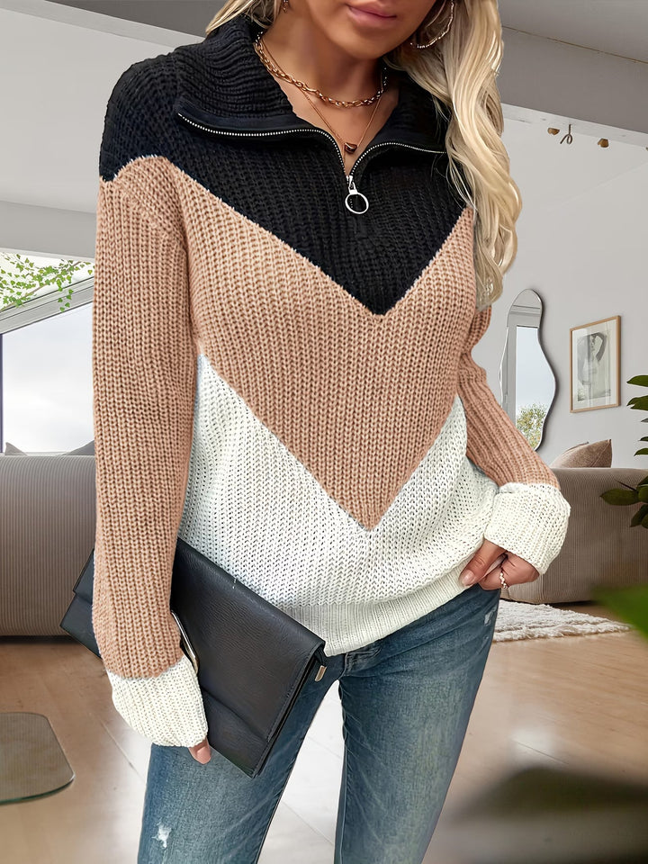 Fagina - Elegante Maglione Lavorato a Maglia Con Mezza ZIP
