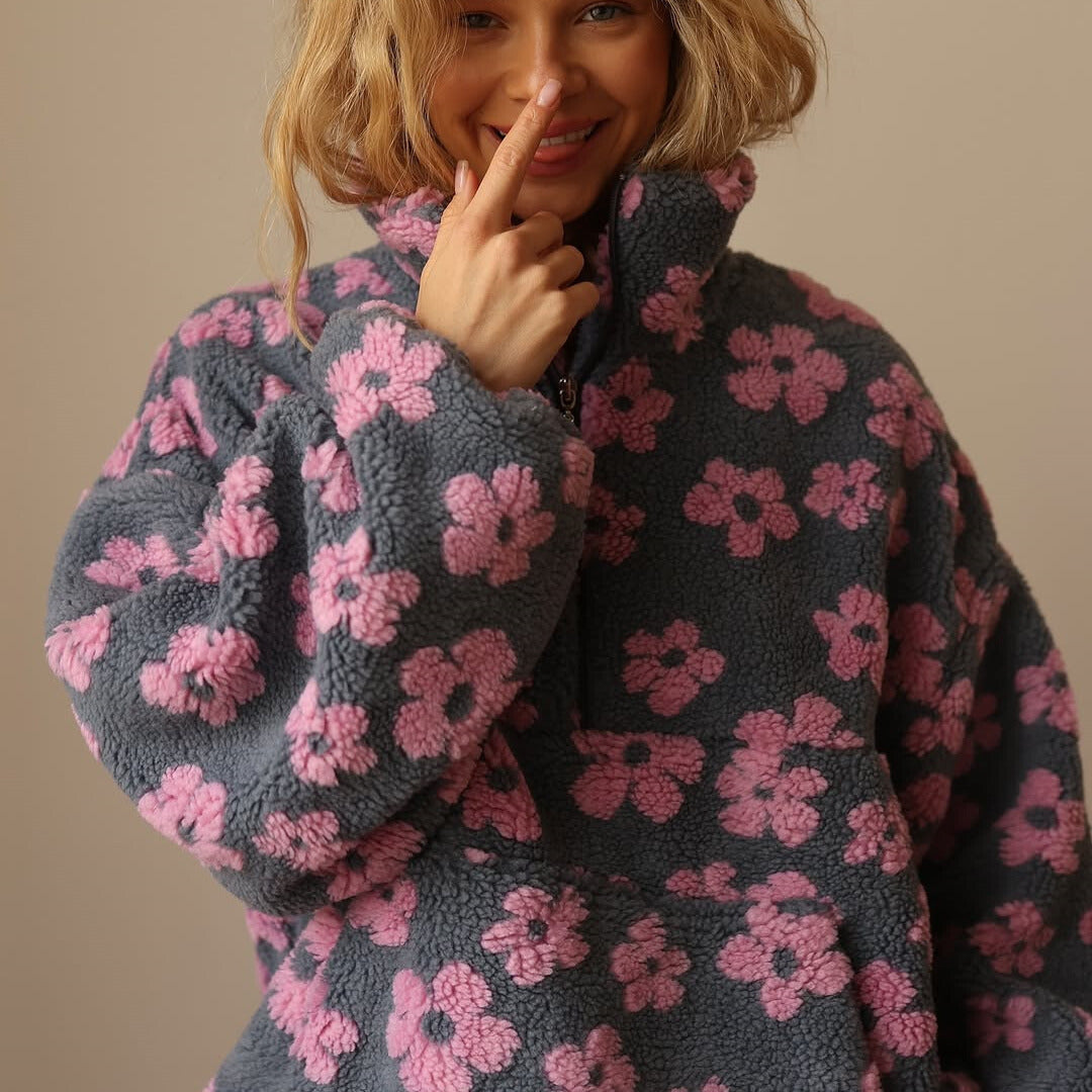 Yzella - Maglione in Pile con Stampa Floreale