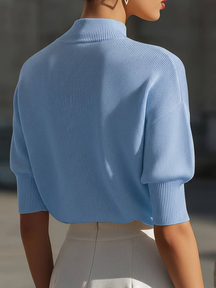 Jenni - Maglia a Maniche Corte Con Collo Alto a Costine