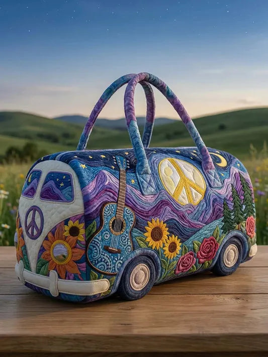 RetroBloom - Borsa da Viaggio Trapuntata Con Stampa Vintage di Camper