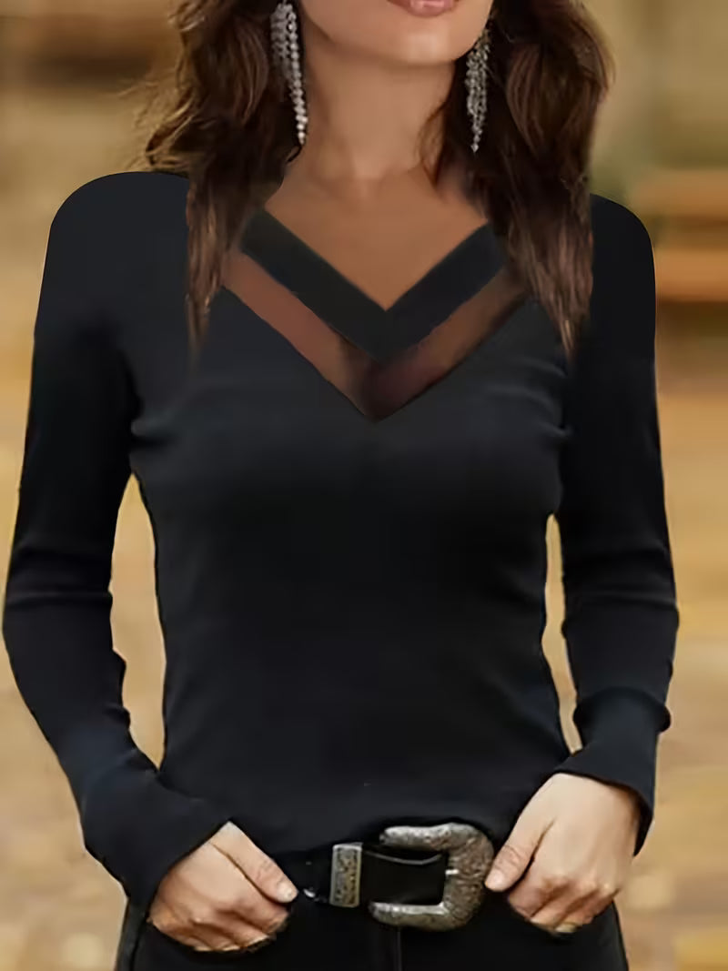 Mesha - Maglia a Maniche Lunghe Con Scollo a V E Inserti in Rete