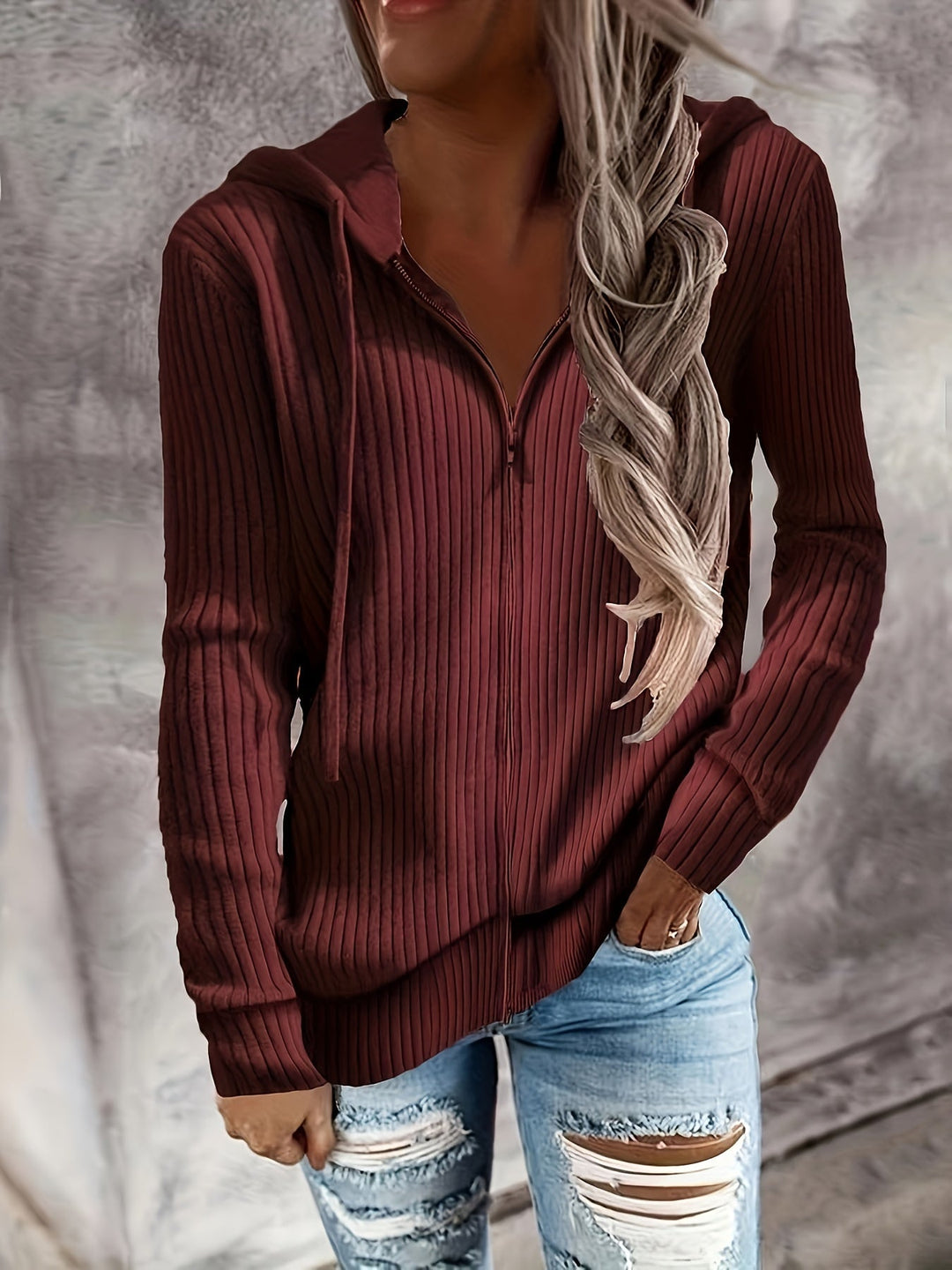 Bibigul - Cardigan Con Cappuccio a Maniche Lunghe Vestibilità Ampia E Lavorazione a Costine