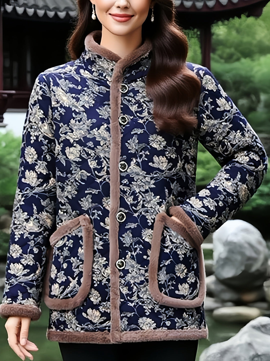 Mayte - Giacca Invernale a Motivi Floreali Con Bottoni