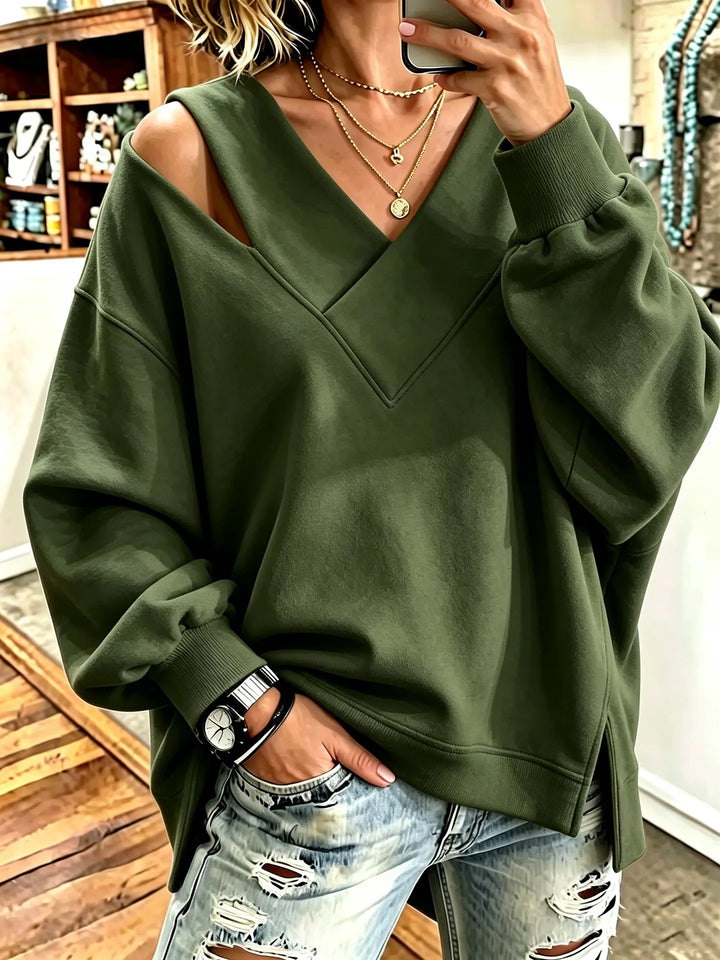 Kirstan - Felpa Oversize Chic Con Scollo a V e Cut Out