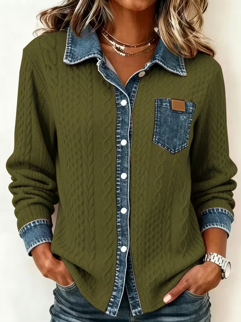 Eryna - Maglia a Maniche Lunghe Con Motivo a Trecce e Colletto in Denim