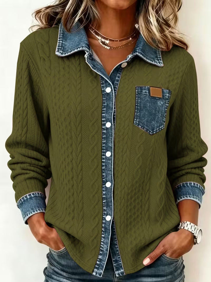 Eryna - Maglia a Maniche Lunghe Con Motivo a Trecce e Colletto in Denim
