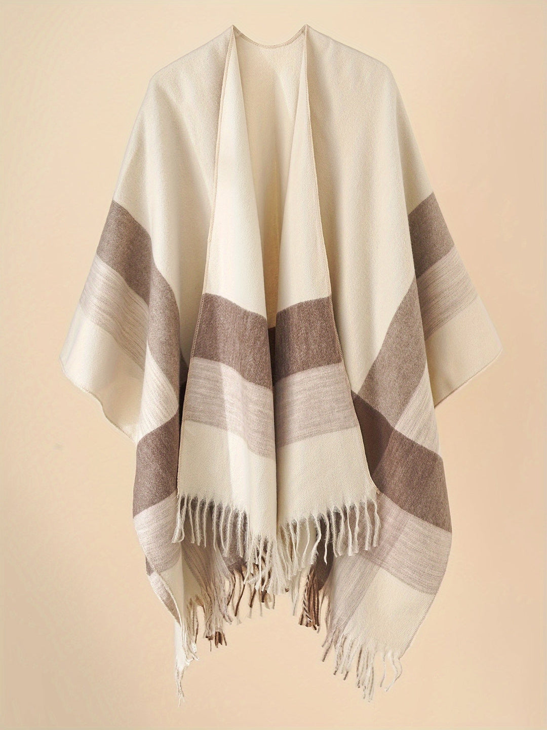 Kyrine - Poncho Scialle Con Frange E Motivo Geometrico