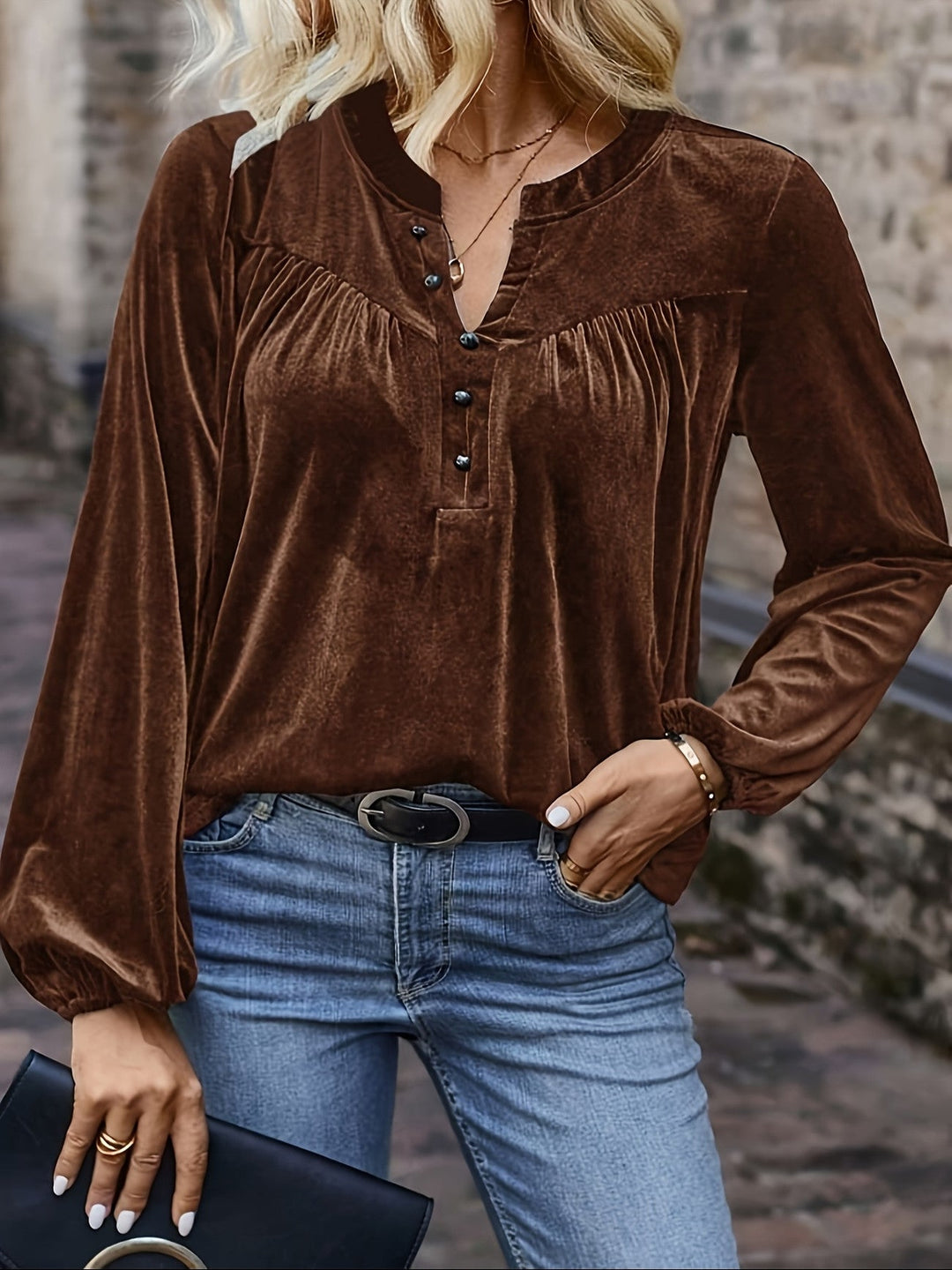Ramina - Camicia Elegante a Maniche Lunghe Modello Lanterna