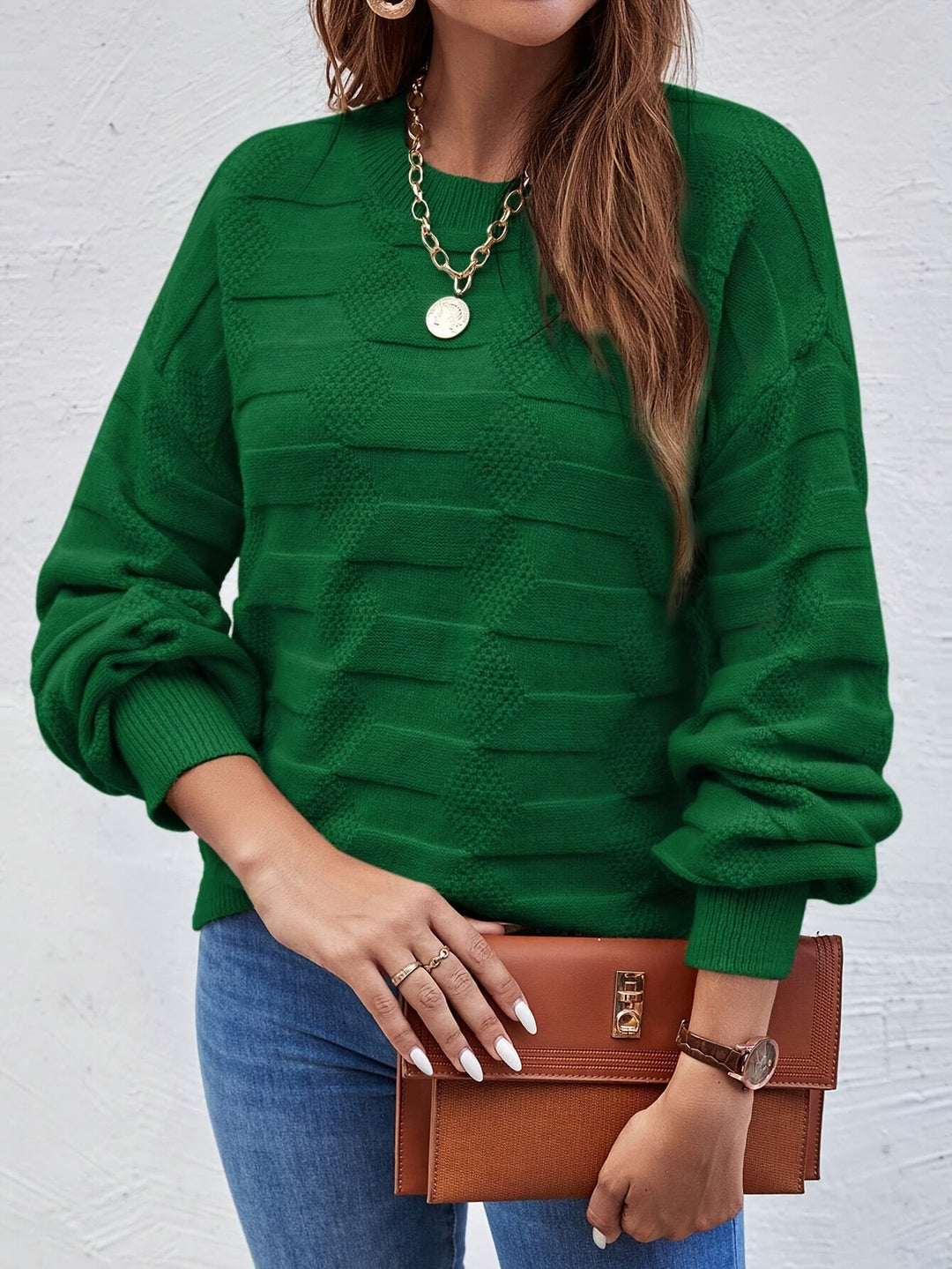 Annastina - Maglione Casual a Maniche Lunghe Con Collo Rotondo