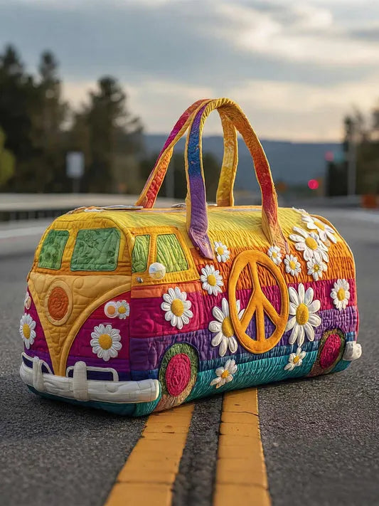 RetroBloom - Borsa da Viaggio Trapuntata Con Stampa Vintage di Camper