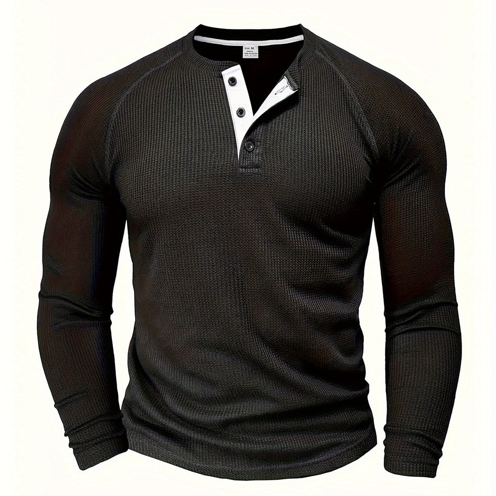 Jarik - Maglietta Henley a Maniche Lunghe Con Trama in Rilievo