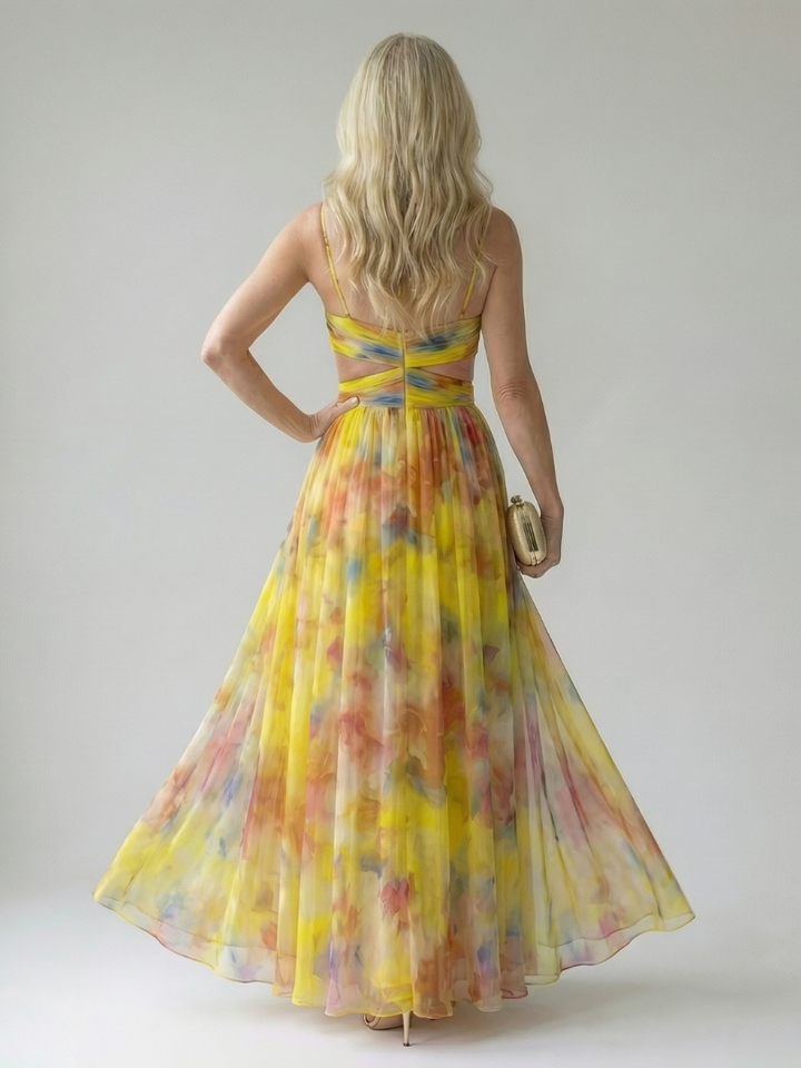 Xeenia - Elegante Abito Lungo in Chiffon Con Ritaglio