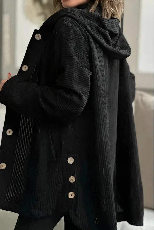 Tezila - Elegante Cappotto in Velluto a Coste Con Cappuccio