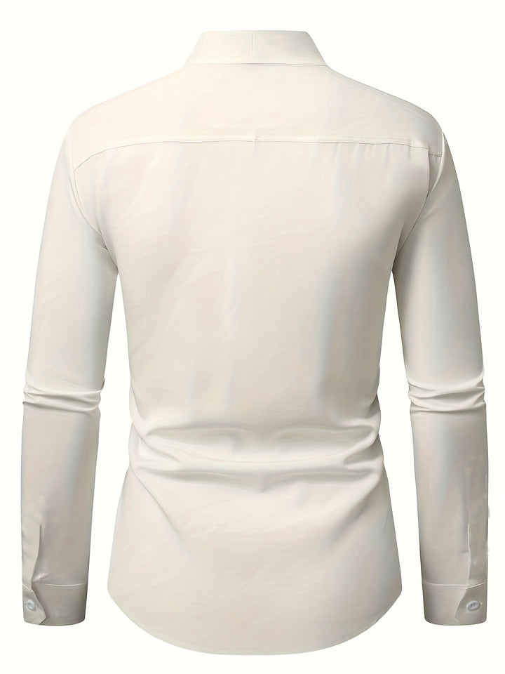 Almasbek - Camicia Slim Fit a Maniche Lunghe Con Scollo a V