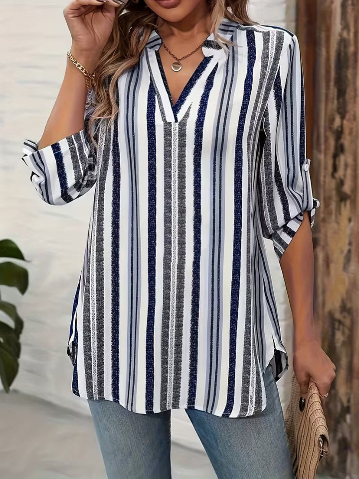 Elika - Top Ampio a Righe Con Scollo a V