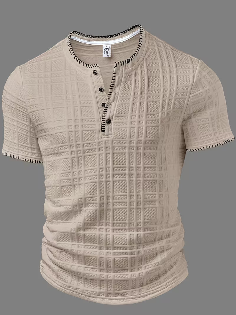 Layton - Maglietta Henley a Maniche Corte Con Effetto Testurizzato
