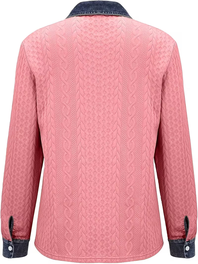 Eryna - Maglia a Maniche Lunghe Con Motivo a Trecce e Colletto in Denim