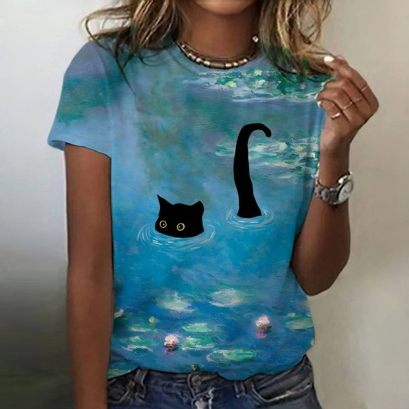 Phailin - Maglietta Creativa Con Stampa a Tema Gatti