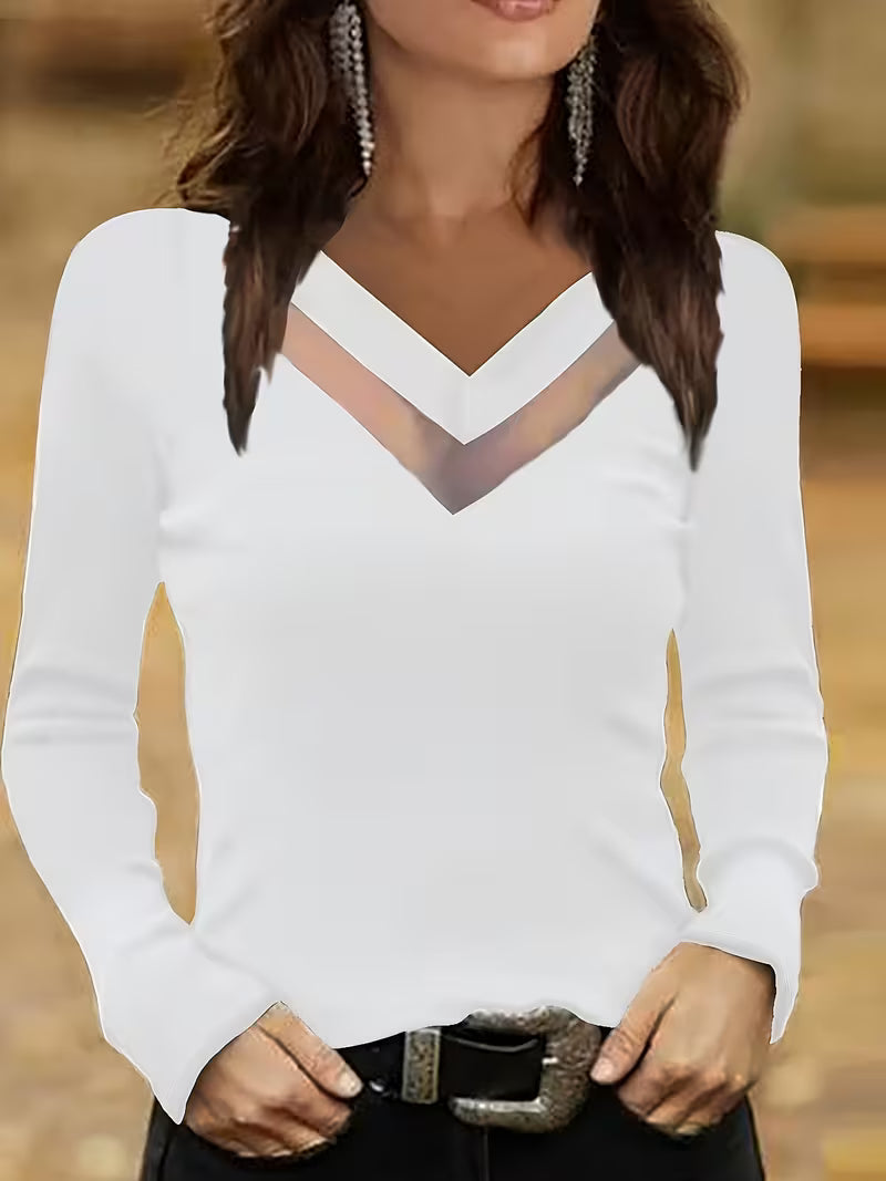 Mesha - Maglia a Maniche Lunghe Con Scollo a V E Inserti in Rete