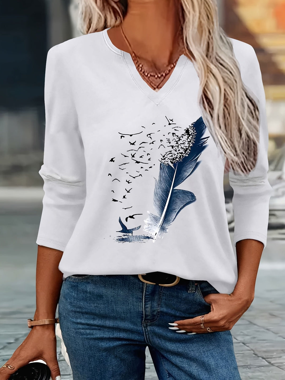 Amandine - Camicia Estiva Alla Moda Con Scollo a V