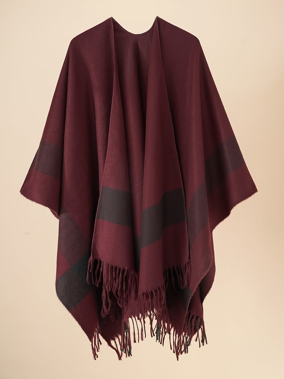 Kyrine - Poncho Scialle Con Frange E Motivo Geometrico