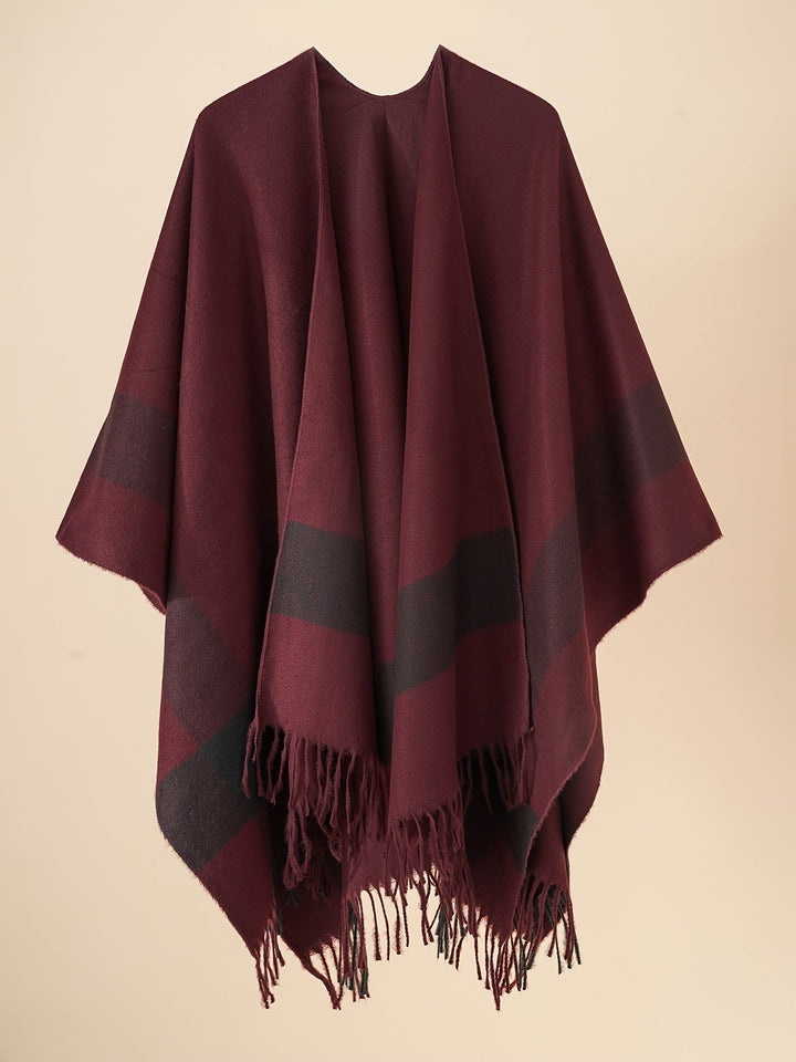 Kyrine - Poncho Scialle Con Frange E Motivo Geometrico