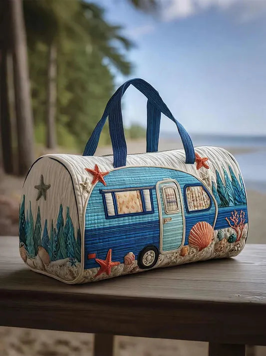RetroBloom - Borsa da Viaggio Trapuntata Con Stampa Vintage di Camper